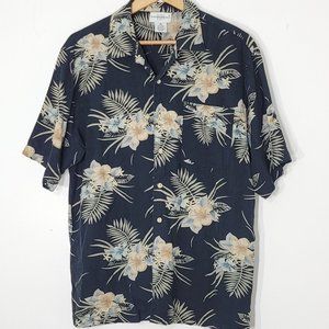 Knightsbridge Navy Short Sleeve Silk Blend Hawaiian Casual Button-Down Shirts S